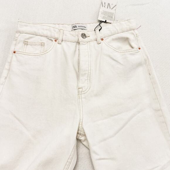 Zara Hi-Rise Cropped Straight Denim Jeans Off White Cream Size 42 US 10 - Picture 3 of 9